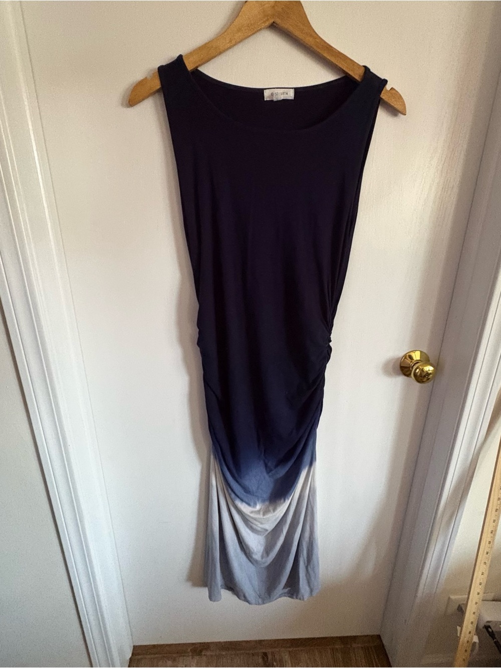Athleta Sz L Sunkissed Knit Midi Tank Dress Ruched Stretch Ombré Athleisure Chic
